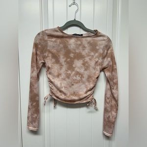 Tie Dye Ruched Side Long Sleeve Crop Top Sz Sm